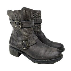 Paul Green Boots Women US 7.5 UK 5.5 Leather Ankle Moto Gray Side Zip Steampunk